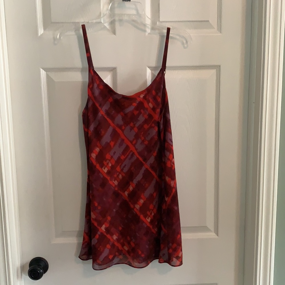 CAbi Red and Burgundy Patterned Silk Cami